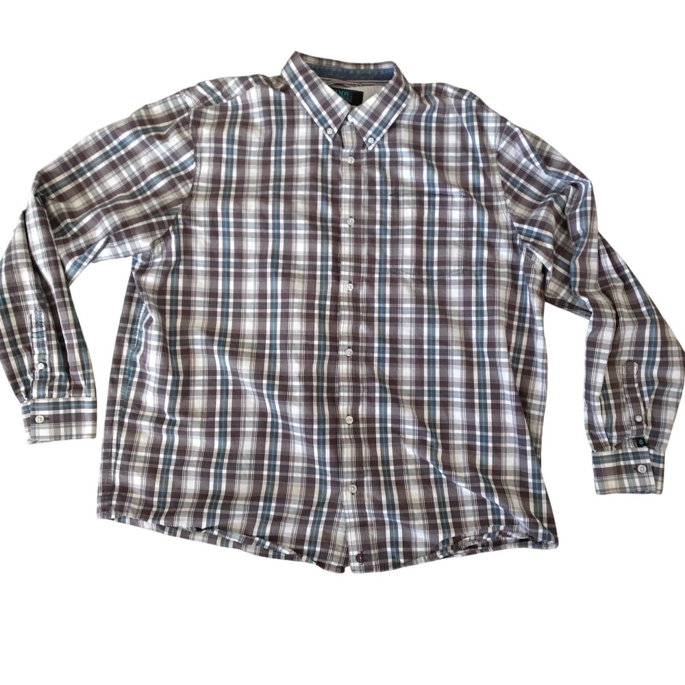 Cody James Core Mens XL Plaid Button Down Shirt Brown Teal Long Sleeve Western‎